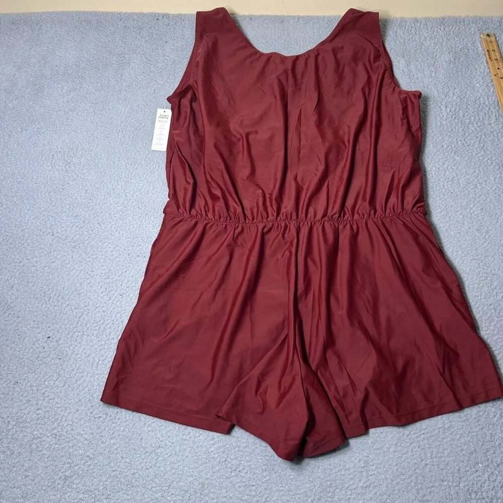 Honey Mark Sage Swim‎ Romper Womens 3XL Burgundy Sleeveless Stretch Fit Pockets